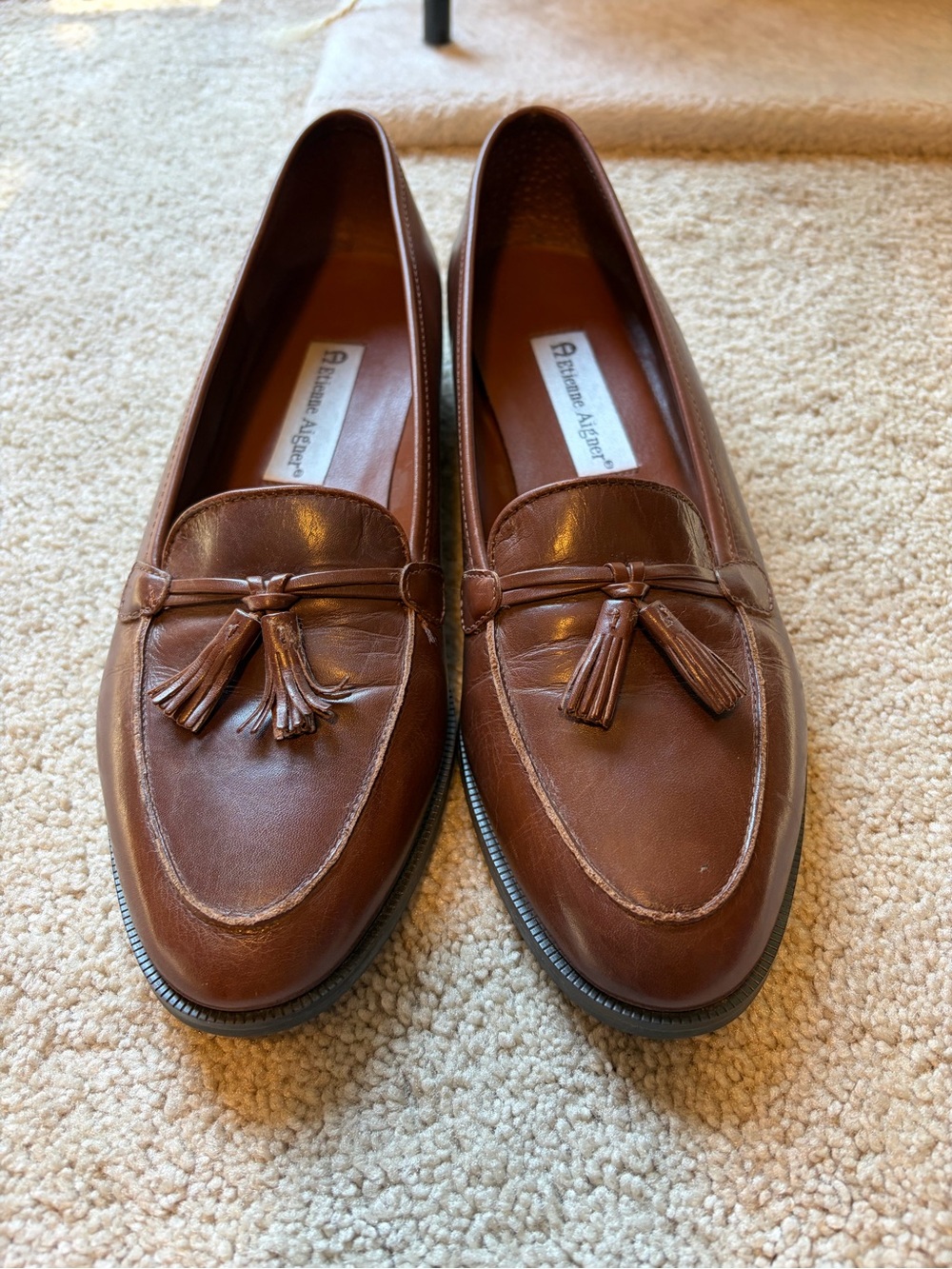 Etienne Aigner Brown Leather Tassel Loafers